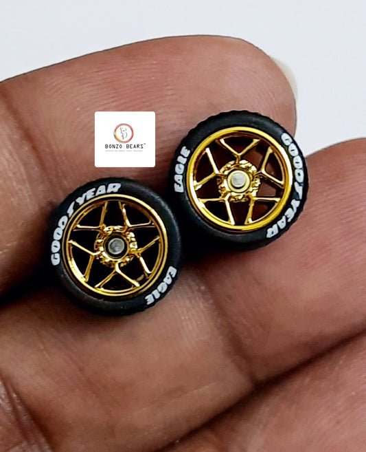 Rubber Tyre - 10mm Gold Rim Star - Goodyear Eagle, 28mm Axle Cv2