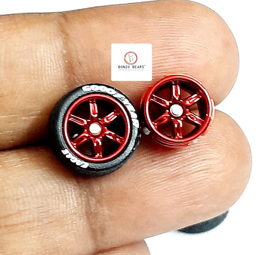 Rubber Tyre - 10mm Red Rim 6 Spoke Goodyear Eagle, 28mm Axle Cv2