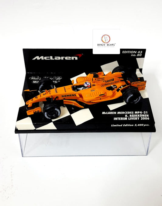 Limited edition - Rare Minichamps - 1/43  McLaren Mercedes MP4-21 - Kimi Räikkönen "Interim Livery" 2006 (Papaya Orange Testing Livery)