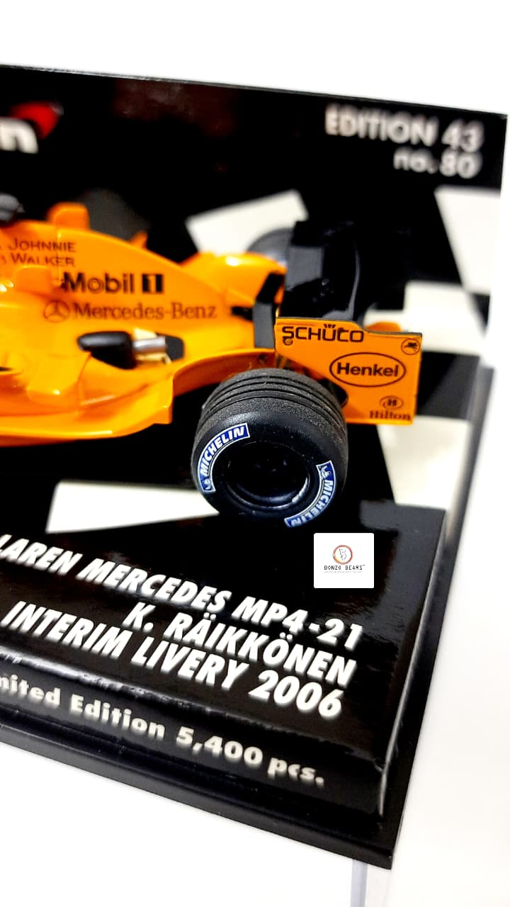 Limited edition - Rare Minichamps - 1/43  McLaren Mercedes MP4-21 - Kimi Räikkönen "Interim Livery" 2006 (Papaya Orange Testing Livery)