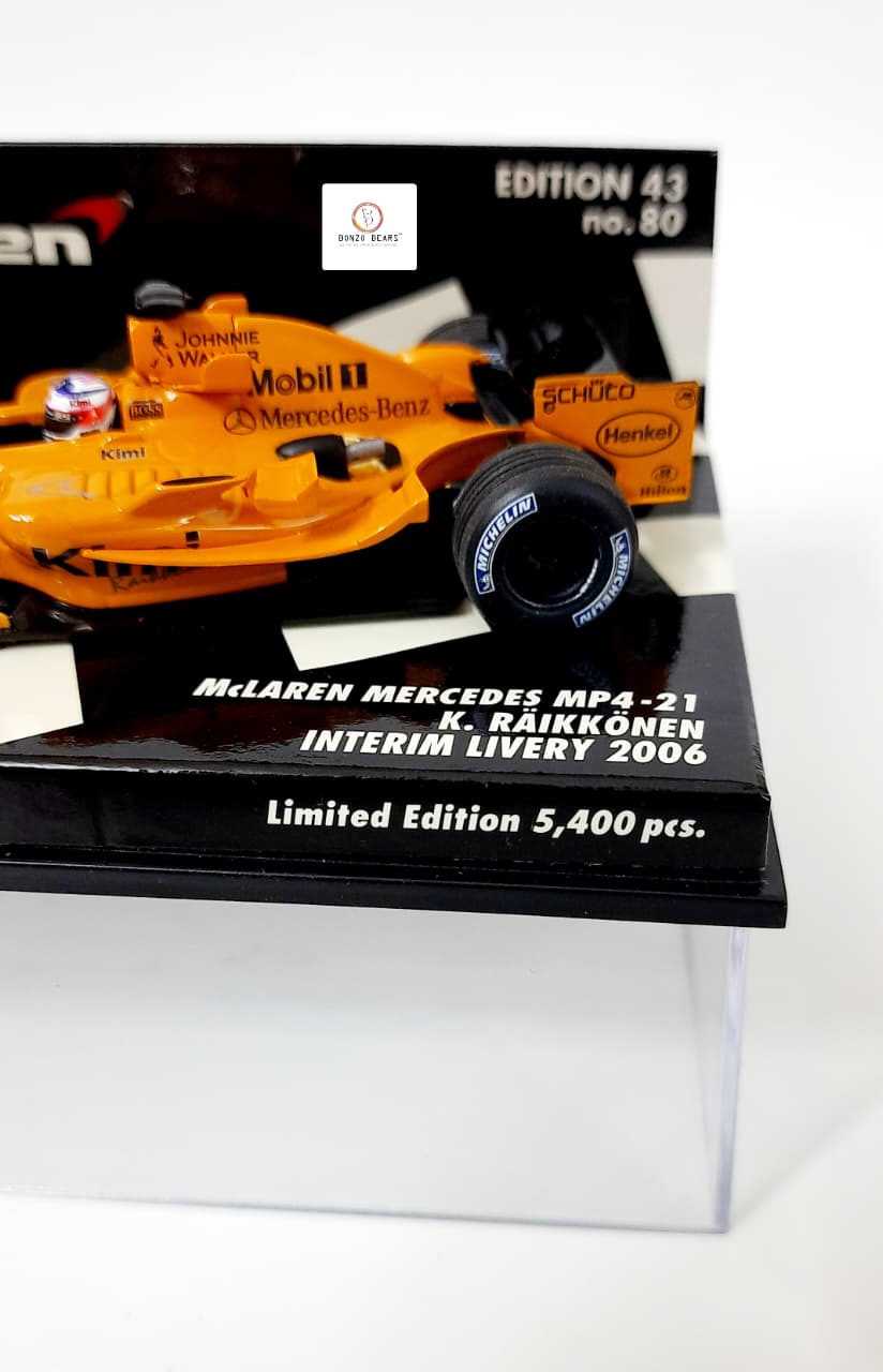 Limited edition - Rare Minichamps - 1/43  McLaren Mercedes MP4-21 - Kimi Räikkönen "Interim Livery" 2006 (Papaya Orange Testing Livery)