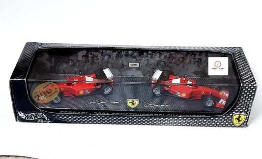 Rare Hot Wheels 1:43 Elite Formula 1 Ferrari 2001 Constructors' Champions - Ferrari's 2001 Championship victory Michael Schumacher and Rubens Barrichello with Outer Cover