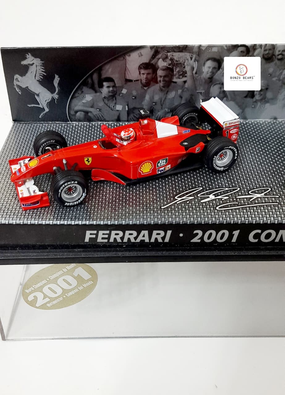 Rare Hot Wheels 1:43 Elite Formula 1 Ferrari 2001 Constructors' Champions - Ferrari's 2001 Championship victory Michael Schumacher and Rubens Barrichello with Outer Cover