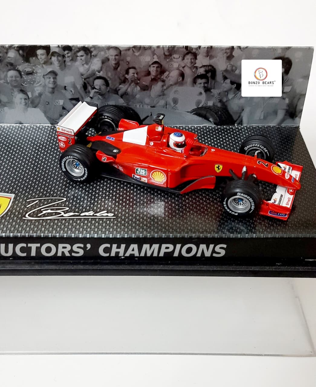 Rare Hot Wheels 1:43 Elite Formula 1 Ferrari 2001 Constructors' Champions - Ferrari's 2001 Championship victory Michael Schumacher and Rubens Barrichello with Outer Cover
