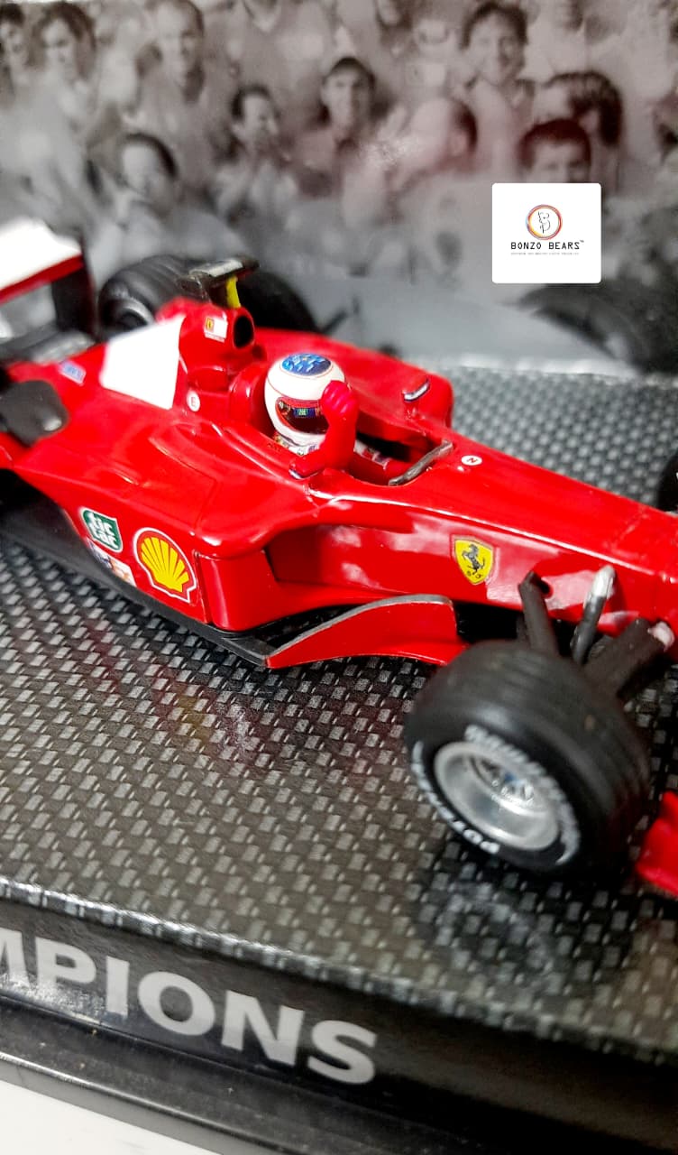 Rare Hot Wheels 1:43 Elite Formula 1 Ferrari 2001 Constructors' Champions - Ferrari's 2001 Championship victory Michael Schumacher and Rubens Barrichello with Outer Cover