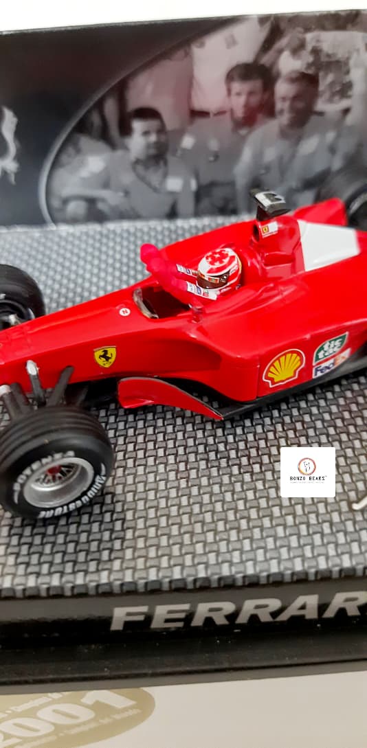 Rare Hot Wheels 1:43 Elite Formula 1 Ferrari 2001 Constructors' Champions - Ferrari's 2001 Championship victory Michael Schumacher and Rubens Barrichello with Outer Cover