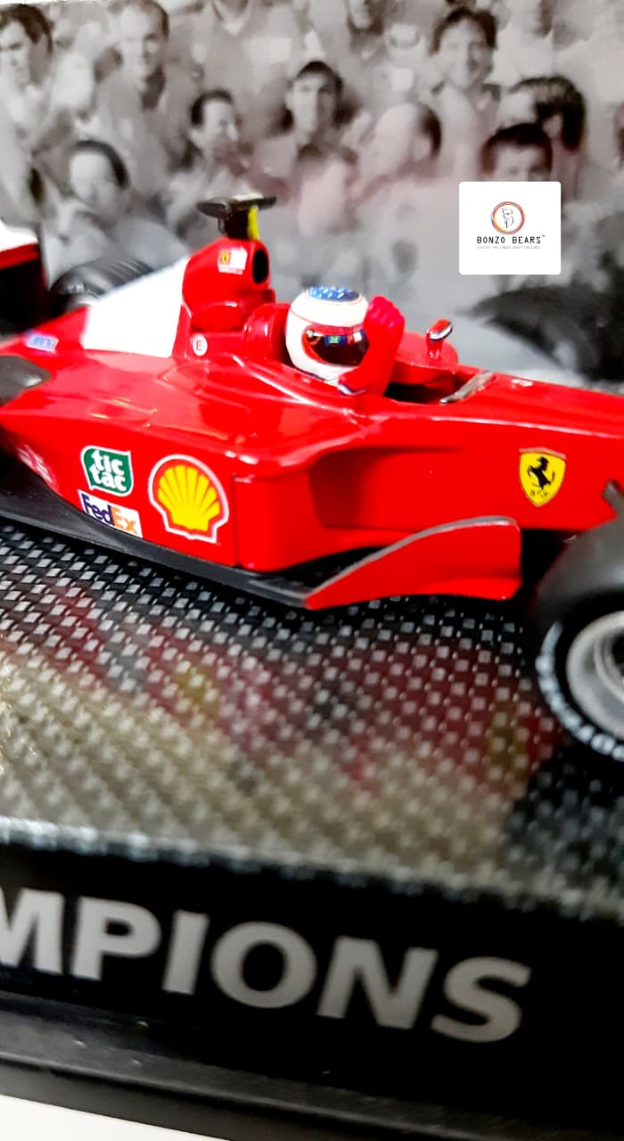 Rare Hot Wheels 1:43 Elite Formula 1 Ferrari 2001 Constructors' Champions - Ferrari's 2001 Championship victory Michael Schumacher and Rubens Barrichello with Outer Cover