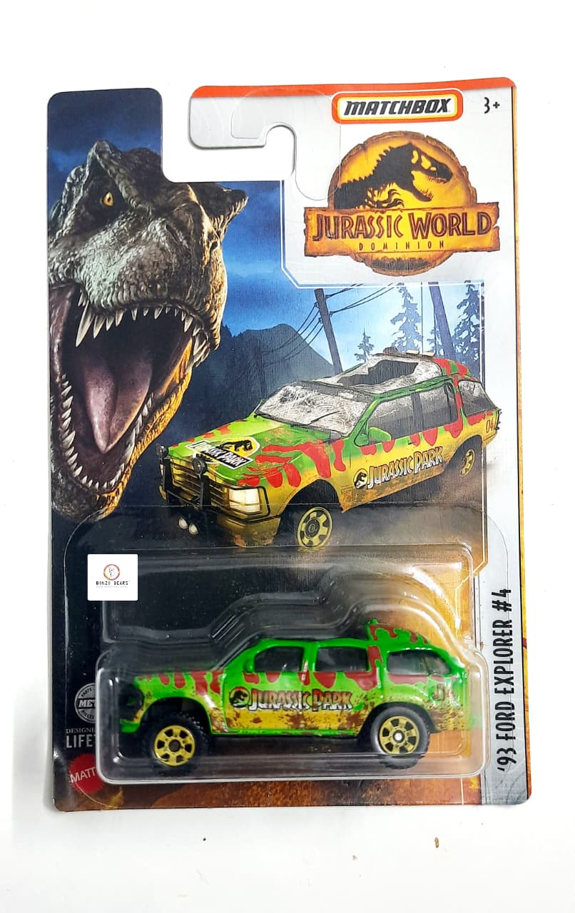 '93 Ford Explorer #4 - with Broken Glass Model (2022 Released) - Matchbox Jurassic World | Bonzo Bears Jurassic Box