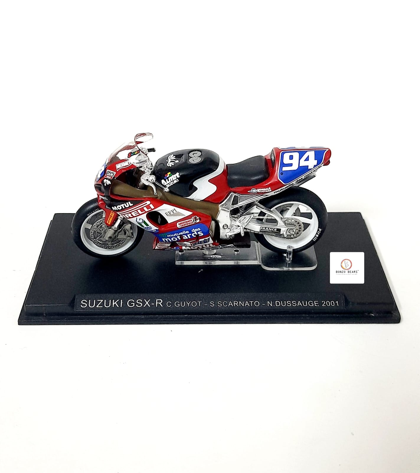 1:24 2001 Suzuki GSX-R #94 Commemorates the victory at Le Mans by riders Guyot, Scarnato, and Dussauge