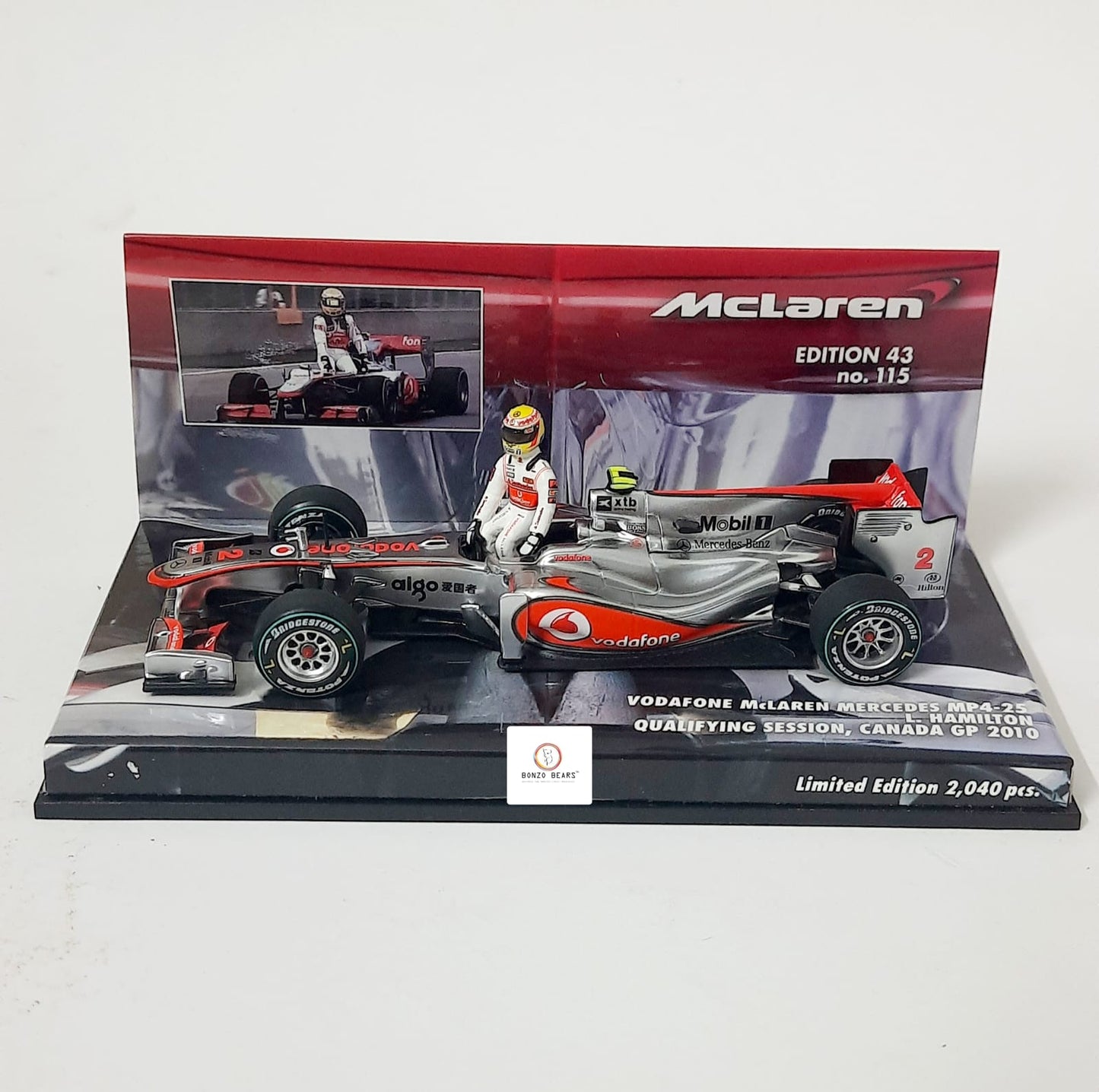 RARE Lewis Hamilton's Mini Champs 1:43 McLaren Ed 43 No.115 - Vodafone Mclaren Mercedes MP4-25 - Cancada GP 2010 - Limited Edition (2040Pcs)
