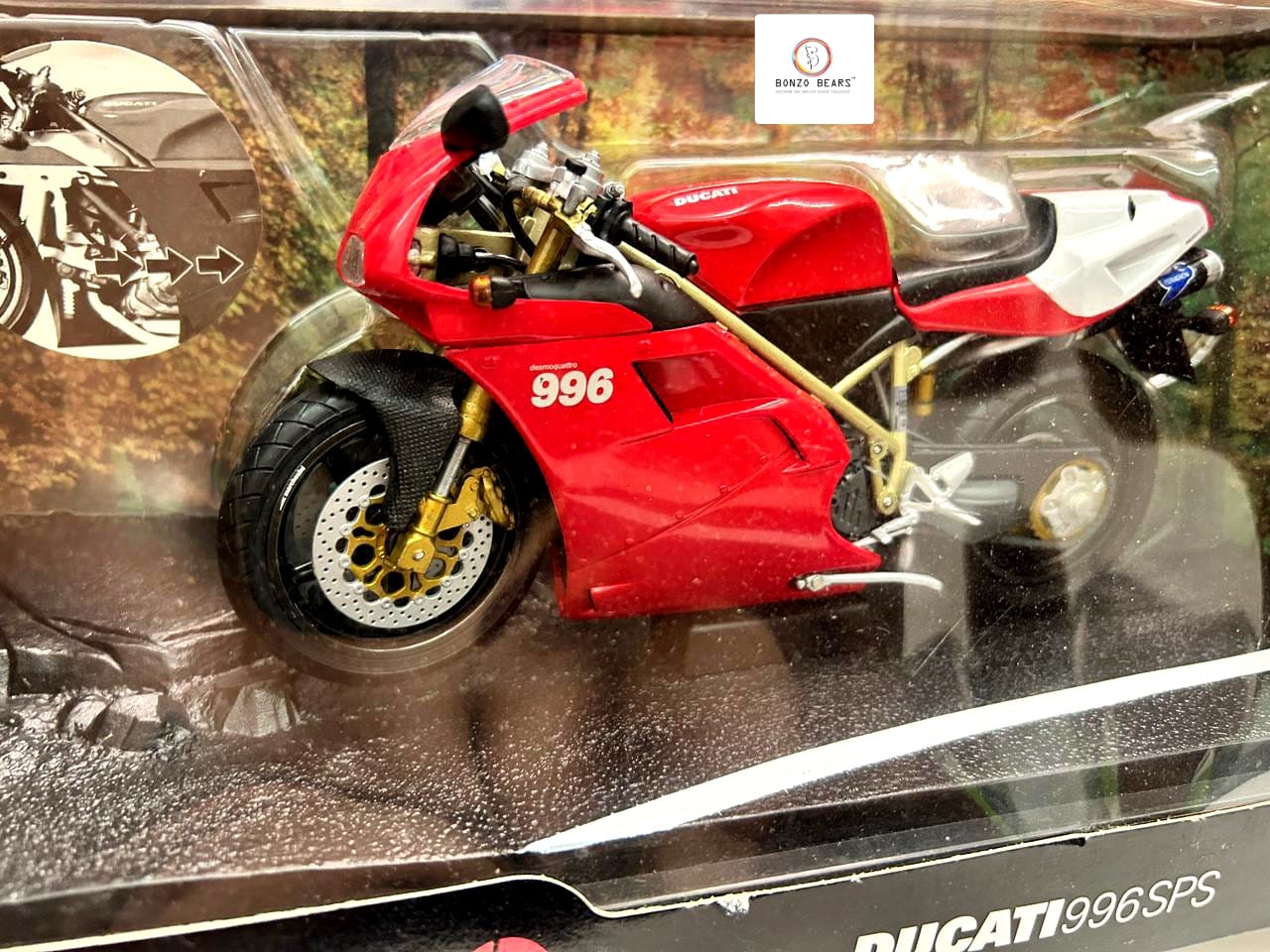 Rare - Special Release  1:10 Ducati 996SPS  with highly detailed Engine - Hotwheels( Factory Selaed box) (1999 Relese) | Bonzobears