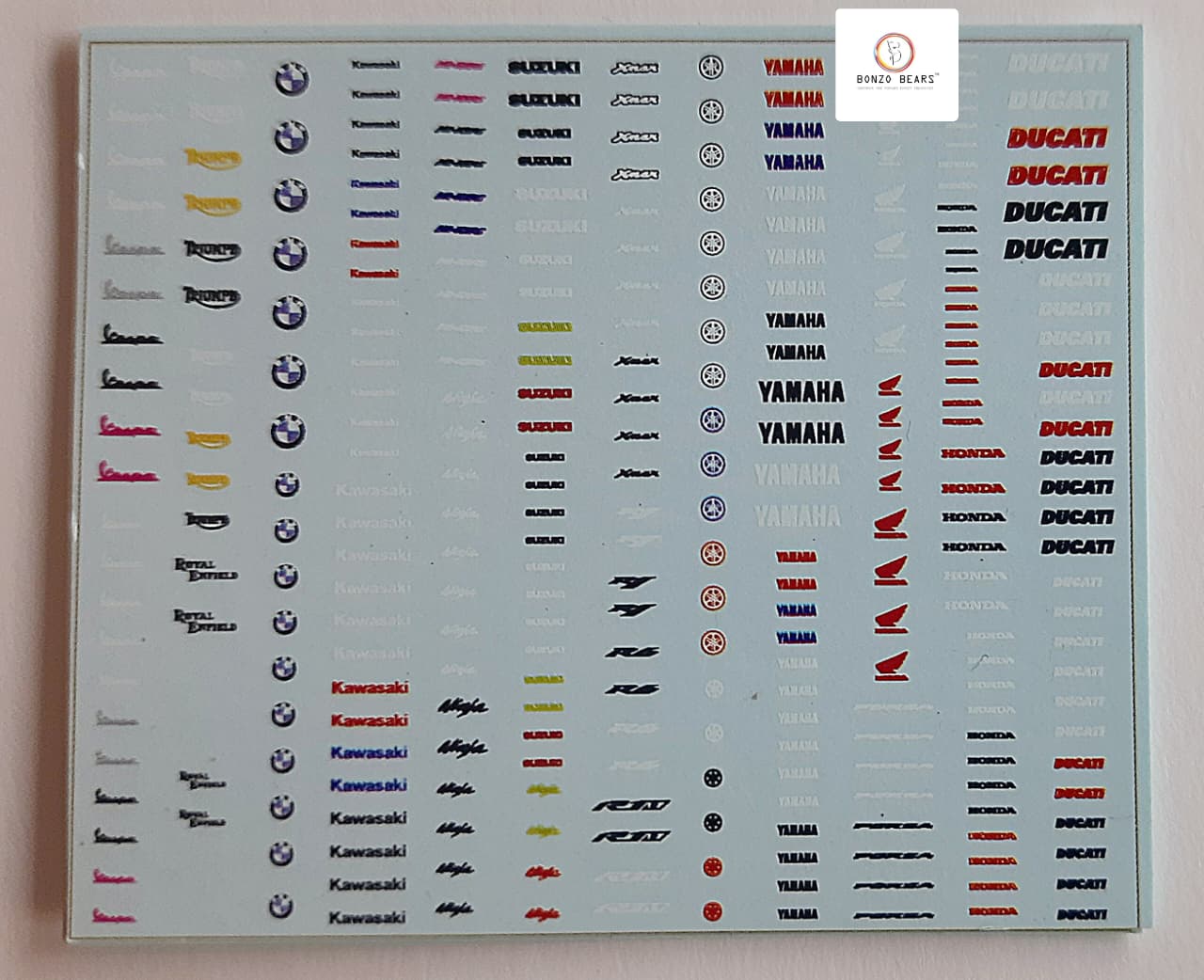 Motorcycle / Bike Honda , Bmw, Yamaha- Water slide Decal -1/64 - Hot Wheels, TOMICA, Majorette models
