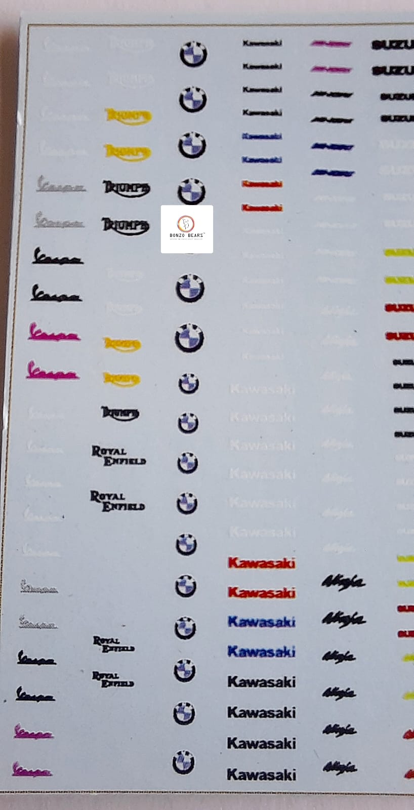 Motorcycle / Bike Honda , Bmw, Yamaha- Water slide Decal -1/64 - Hot Wheels, TOMICA, Majorette models