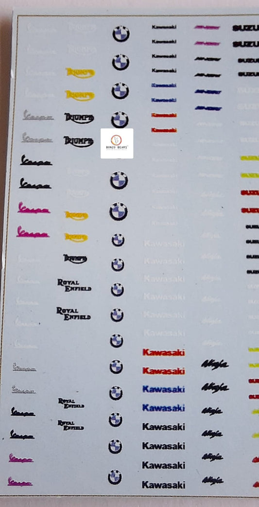 Motorcycle / Bike Honda , Bmw, Yamaha- Water slide Decal -1/64 - Hot Wheels, TOMICA, Majorette models