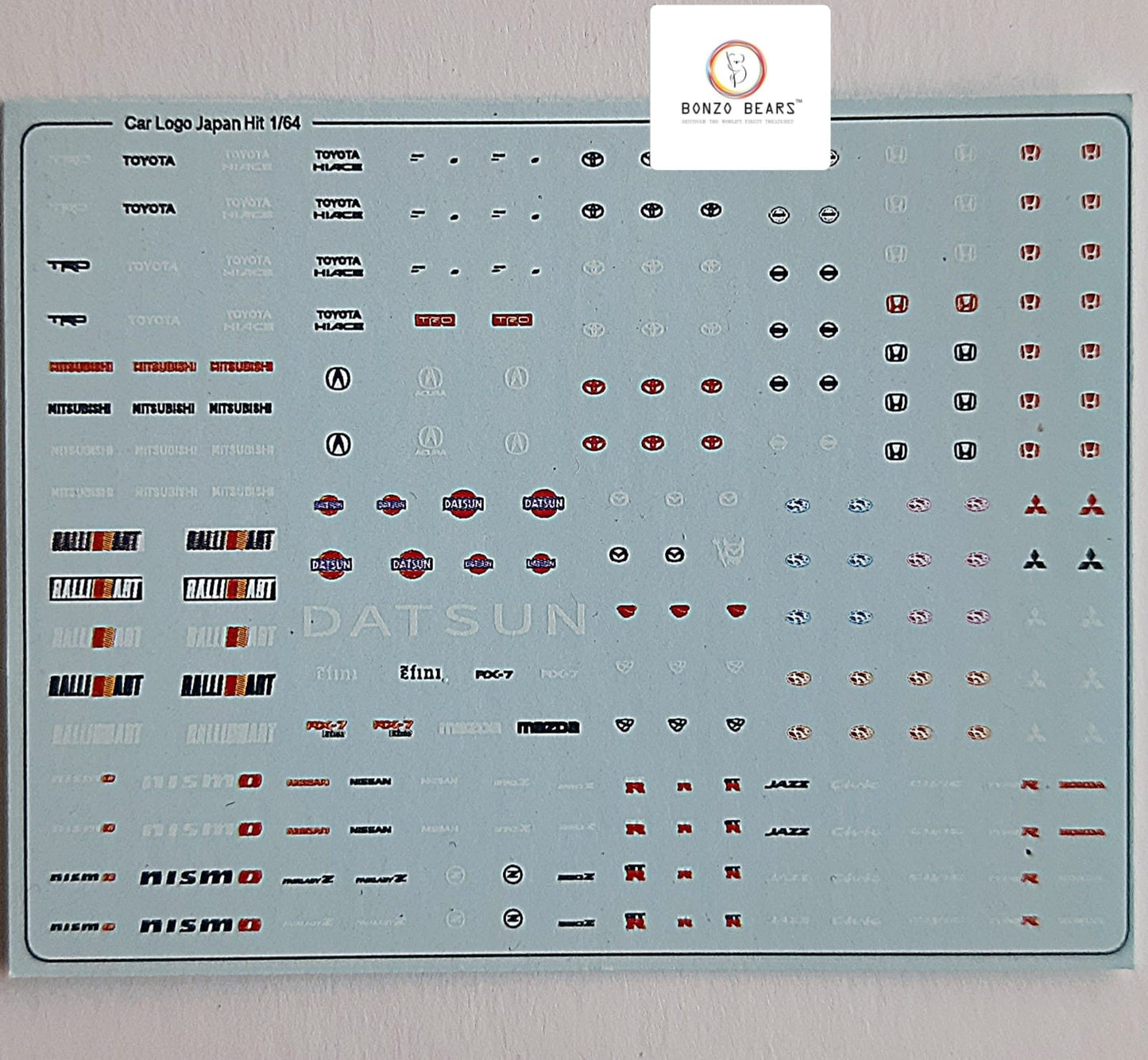 Japanese Logos - Honda , Mitshibishi, Nissan Datsun - Water Slide Decals -  for  1/64 cars - Hotwheels , Tomica , Minigt & Majorette