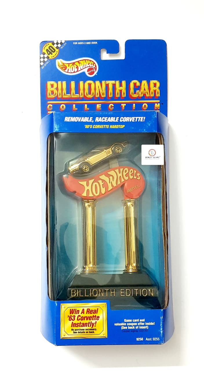 Hot Wheels Billionth Car Collection 80's Corvette Hardtop (1990 Released) - REMOVABLE and RACEABLE comes with Trophy
