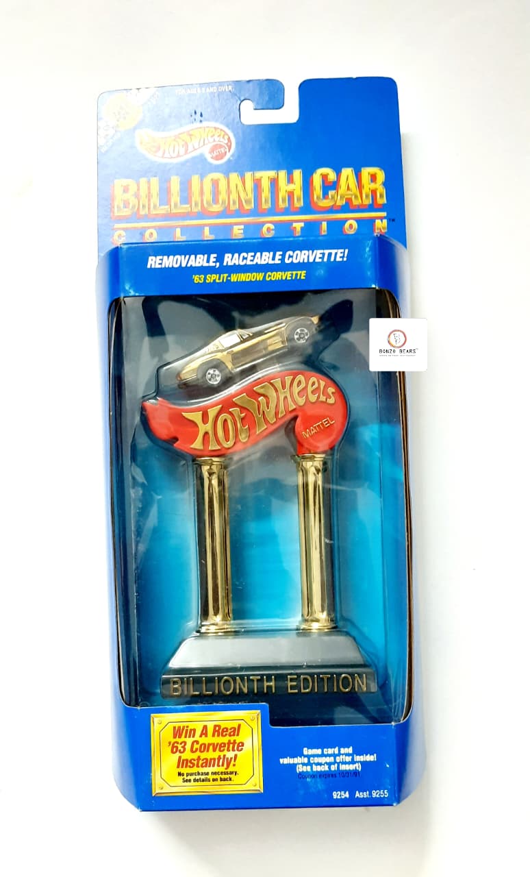 Hot Wheels Billionth Car Collection '63 Split Window Corvette (1990 Released) - REMOVABLE and RACEABLE comes with Trophy