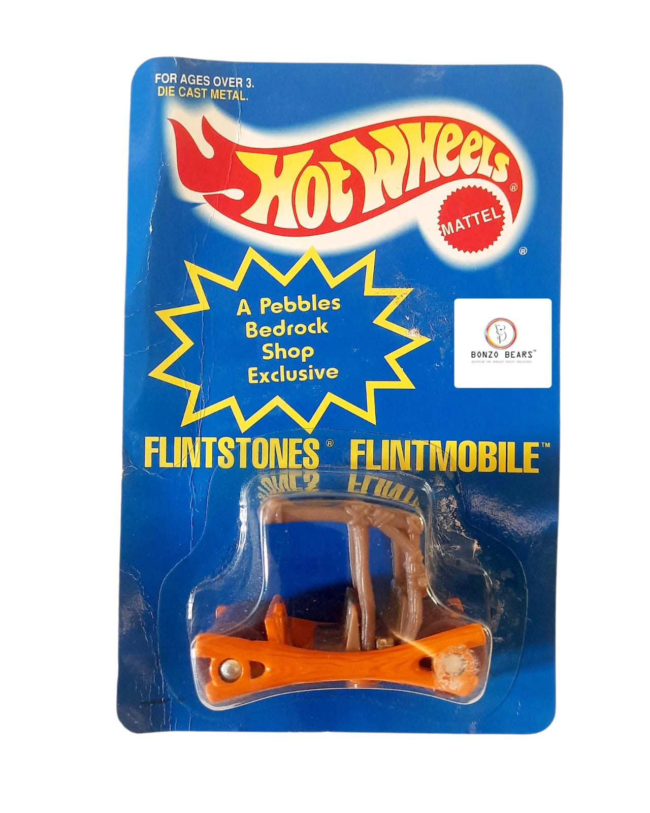 RARE COLOR CHANGING Flintstones Flintmobile (1994 release) - Hot Wheels | Bonzo Bears (Cripled Card)