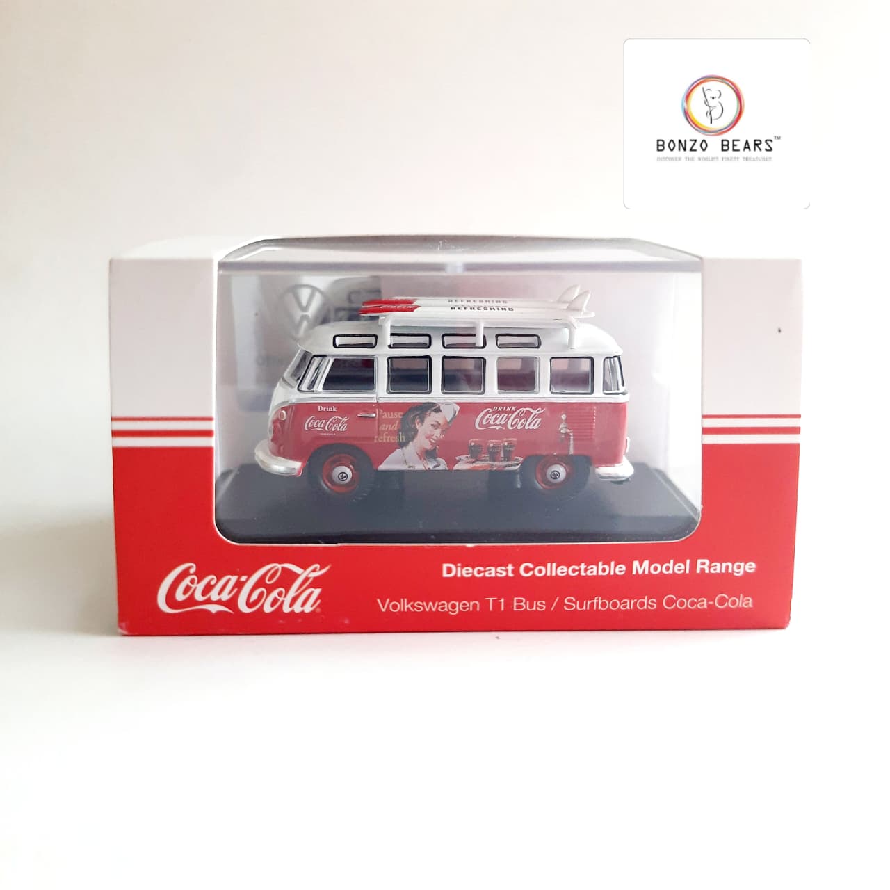 Oxford Diecast - Volkswagen T1 Bus with surfboards (Coca-Cola) 1:76 | Bonzo Bears
