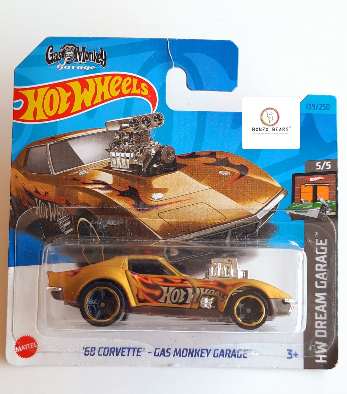 '68 Corvette Gas Monkey Garage(Gold) - Hot Wheels (European Short Card) | Bonzo Bears