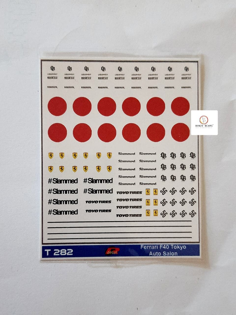 Ferrari F40 Tokyo Auto Salon -High Quality imported- Waterslide Decals for 1/64 Cars| Bonzo Bears